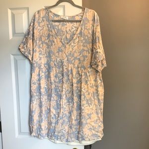 Light Blue Floral Short Sleeved Dress